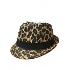 Hombre Mujer Unisex Fedora Hat Trilby Cuban Style Upturn Short Leopard Design Brown  eb-97372785